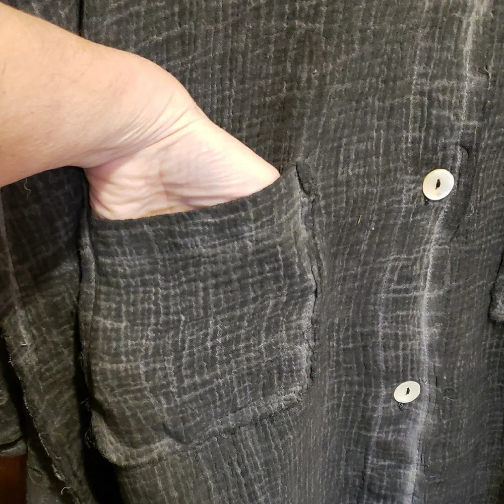 Jaded Gypsy Elysia Weekend  Button-Front Gauze & Lace Shacket in Mineral Black - Picture 5 of 10